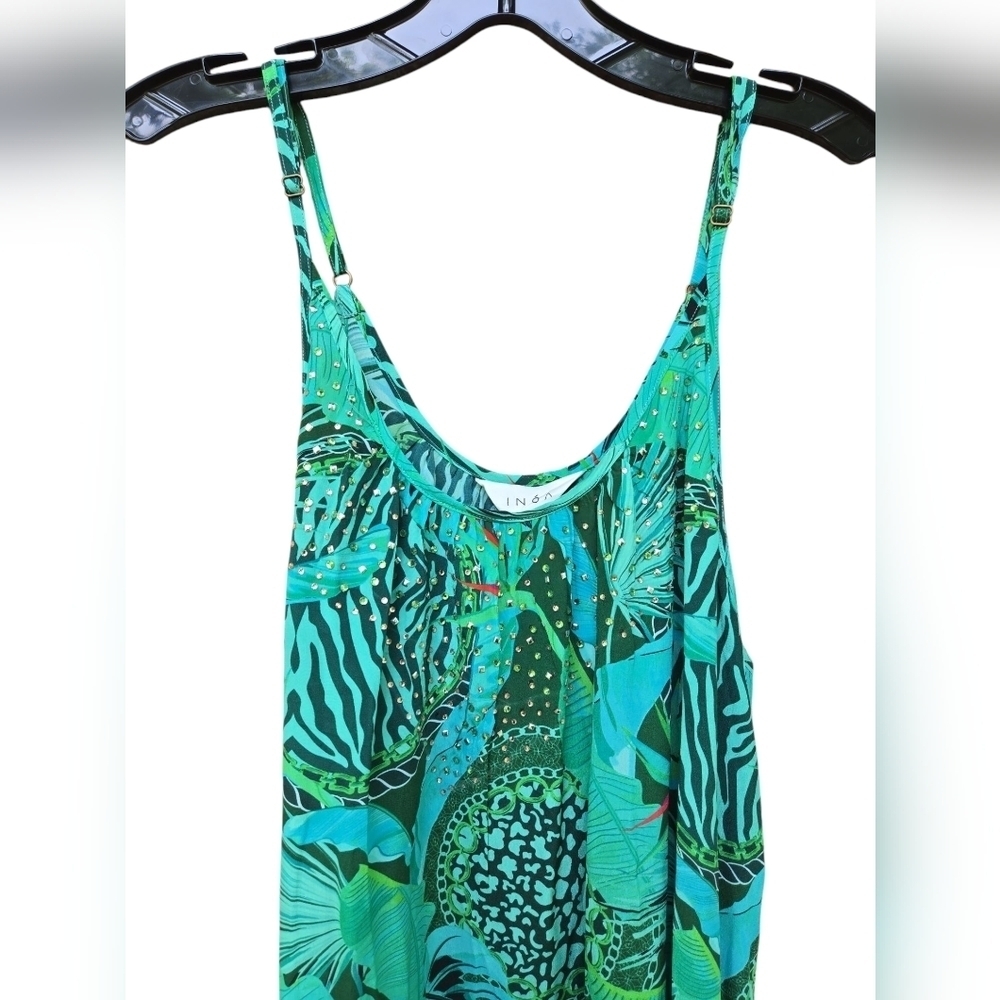 Inoa Flowing Maxi Dress With Crystals On Neck 100% Silk Size 1 - Picture 3 of 7